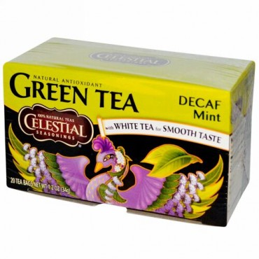Celestial Seasonings, グリーンティー、ホワイトティー入り、カフェインレス ミント、20ティーバッグ、1.2 oz (34 g) (Discontinued Item)