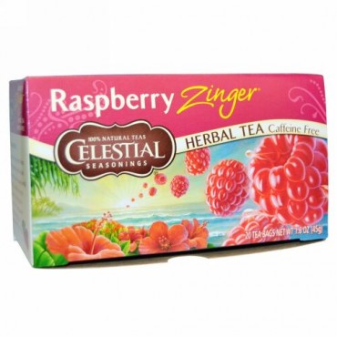 Celestial Seasonings, ハーブティー、カフェインレス、ラズベリー ジンジャー、 20ティーバッグ、1.6 oz (45 g)