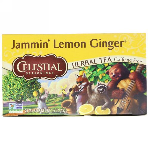 Celestial Seasonings, ハーバルティー, Jammin' レモン ジンジャー, カフェインフリー,  20 ティーバッグ, 1.6 oz (45 g) (Discontinued Item)