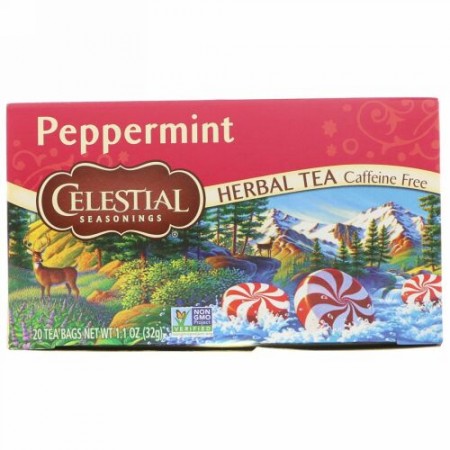 Celestial Seasonings, ハーブティー, ペパーミント, カフェインフリー, 20ティーバック , 1.1 oz (32 g)