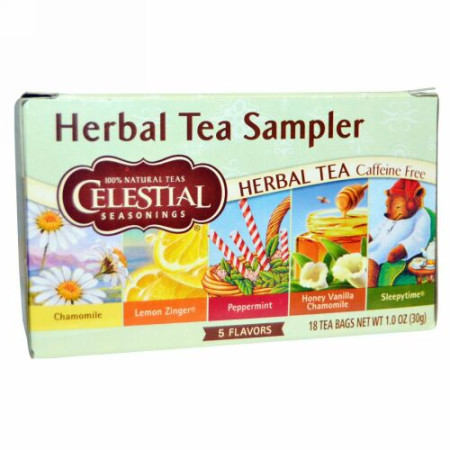 Celestial Seasonings, ハーブティーサンプラー、カフェインフリー、5種類の味、ティーバッグ18個、1.0 oz (30 g)