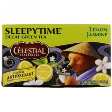 Celestial Seasonings, スリーピータイム・グリーンレモンジャスミン、カフェインフリー、20ティーバッグ、1.1 oz (31 g)