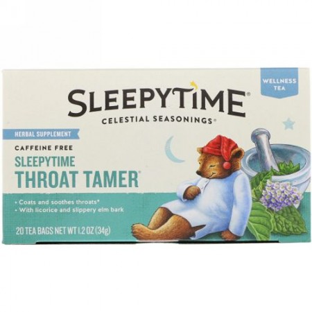Celestial Seasonings, Sleepytime Throat Tamer, Wellness Tea, 20 Tea Bags (8 fl oz) Each (Discontinued Item)