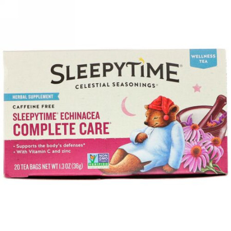 Celestial Seasonings, Wellness Tea, Sleepytime Echinacea Complete Care, Caffeine Free, 20 Tea Bags, 1.3 oz (36 g) (Discontinued Item)