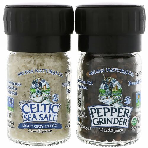 Celtic Sea Salt, ミニミックスグラインダーセット、Light Grey Celtic（ライトグレーケルティック）ソルト＆ペッパー用グラインダー、82g（2.9オンス）