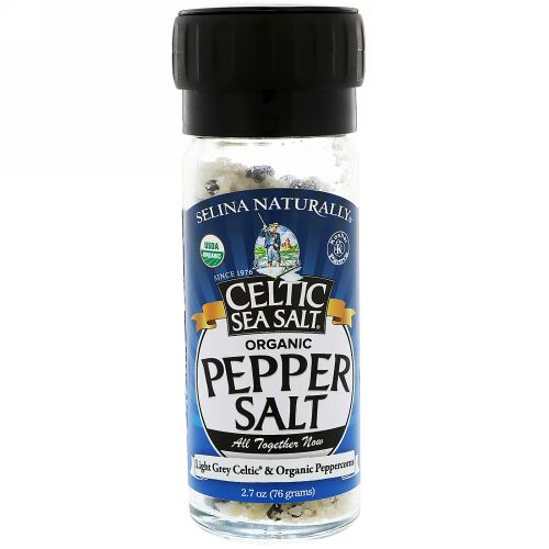Celtic Sea Salt, Organic, Pepper Salt, Light Grey Celtic & Organic Peppercorns, 2.7 oz (76 g) (Discontinued Item)
