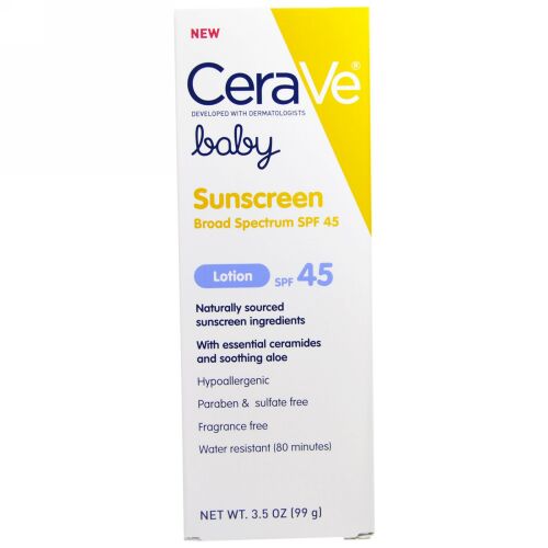 CeraVe, ベイビー、 日焼け止めローション、 SPF 45、 3.5 oz (99 g) (Discontinued Item)