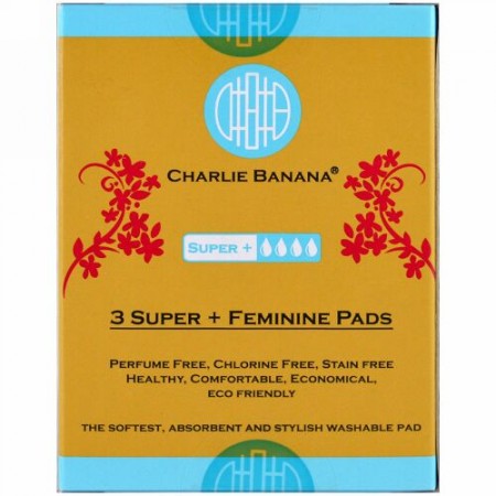 Charlie Banana, 3スーパー+女性用パッド、フロラリー、3パッド (Discontinued Item)