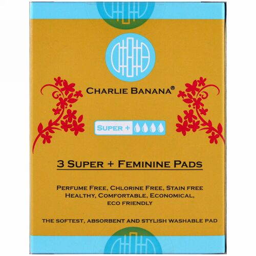 Charlie Banana, 3スーパー+女性用パッド、フロラリー、3パッド (Discontinued Item)