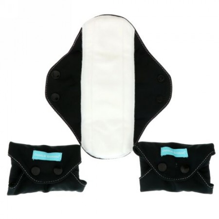 Charlie Banana, Regular Feminine Pads, Black, 3 Pads + 1 Tote Bag (Discontinued Item)