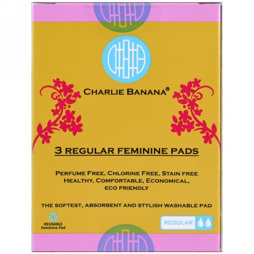 Charlie Banana, レギュラー・フェミニンパッド、フロラリー、3パッド (Discontinued Item)