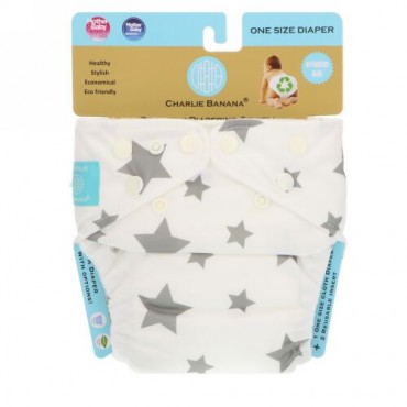 Charlie Banana, Reusable Diapering System, White, One Size Diaper, 1 Diaper (Discontinued Item)
