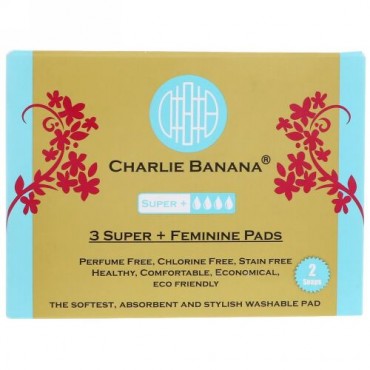 Charlie Banana, スーパー + フェミニン パッド、ホワイト、3枚 + トートバッグ1個 (Discontinued Item)