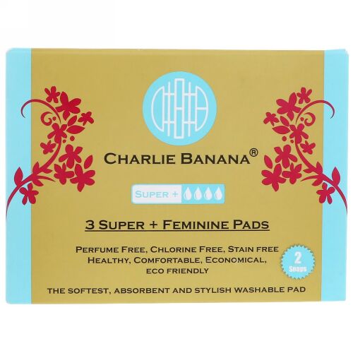 Charlie Banana, スーパー + フェミニン パッド、ホワイト、3枚 + トートバッグ1個 (Discontinued Item)