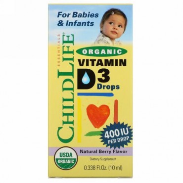 ChildLife, 有機ビタミンD3ドロップ、ナチュラルベリーフレーバー、400IU、10ml（0.338fl oz）