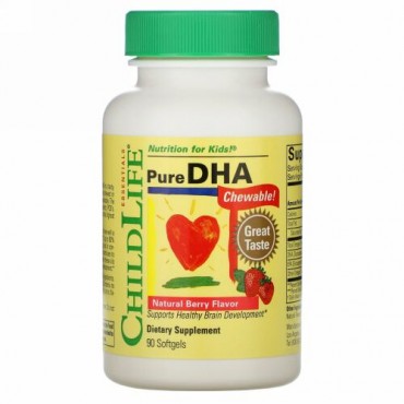 ChildLife, Pure DHA（ピュアDHA）、ナチュラルベリーフレーバー、ソフトジェル90錠