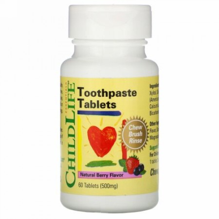 ChildLife, 練り歯磨き錠剤、天然ベリー味、500mg、60錠