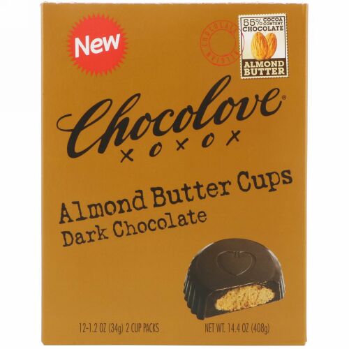 Chocolove, アーモンドバターカップ、ダークチョコレート、2カップ入り x 12パック、各1.2 オンス(34 g) (Discontinued Item)
