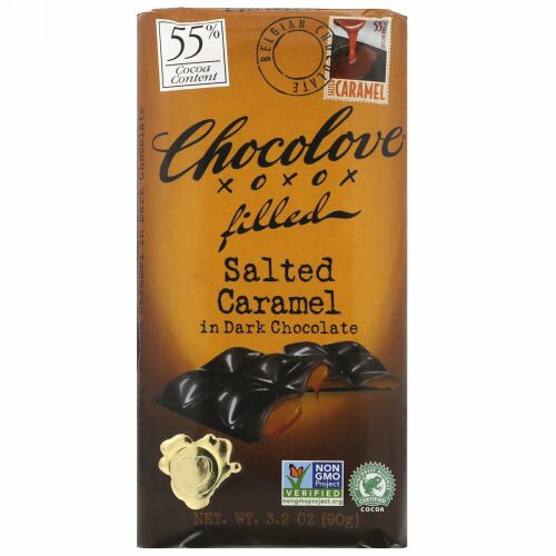 Chocolove, チョコレート入り塩キャラメルダークチョコレート、カカオ55％、90g（3.2オンス）