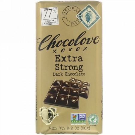 Chocolove, エクストラストロングダークチョコレート、カカオ77％、90g（3.2オンス）