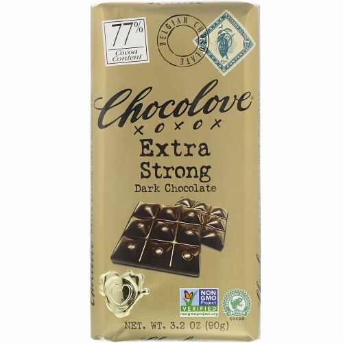 Chocolove, エクストラストロングダークチョコレート、カカオ77％、90g（3.2オンス）