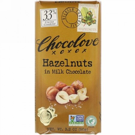 Chocolove, ヘーゼルナッツ入りミルクチョコレート、ココア33％、90g（3.2オンス）
