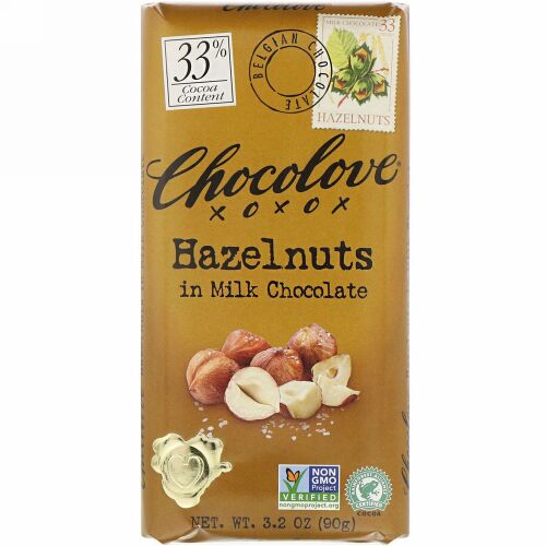 Chocolove, ヘーゼルナッツ入りミルクチョコレート、ココア33％、90g（3.2オンス）