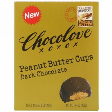 Chocolove, Peanut Butter Cups, Dark Chocolate, 55% Cocoa, 12- 2 Cup Packs, 1.2 oz (34 g) Each (Discontinued Item)