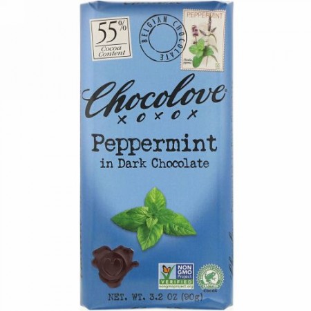 Chocolove, Peppermint in Dark Chocolate, 55% Cocoa, 3.2 oz (90 g)