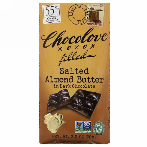 Chocolove, ソルトアーモンドバター入りダークチョコレート、カカオ55％、90g（3.2オンス）