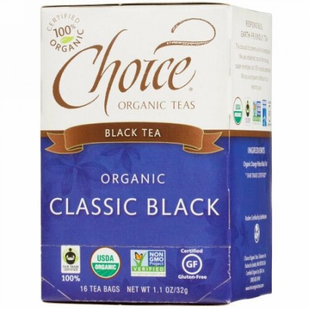 Choice Organic Teas, オーガニック クラシックブラック ティー、 16ティーバッグ、 1.1 oz (32 g) (Discontinued Item)