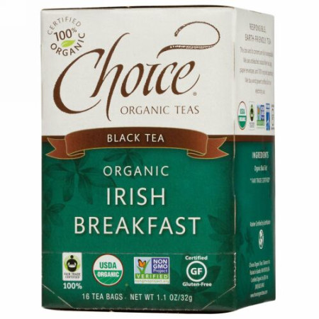 Choice Organic Teas, オーガニックアイリッシュブレックファスト（Organic Irish Breakfast）, 紅茶, 16ティーバッグ, 1.1オンス（32 g） (Discontinued Item)