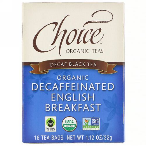 Choice Organic Teas, Black Tea, Organic Decaffeinated English Breakfast, Decaf, 16 Tea Bags, 1.12 oz (32 g)
