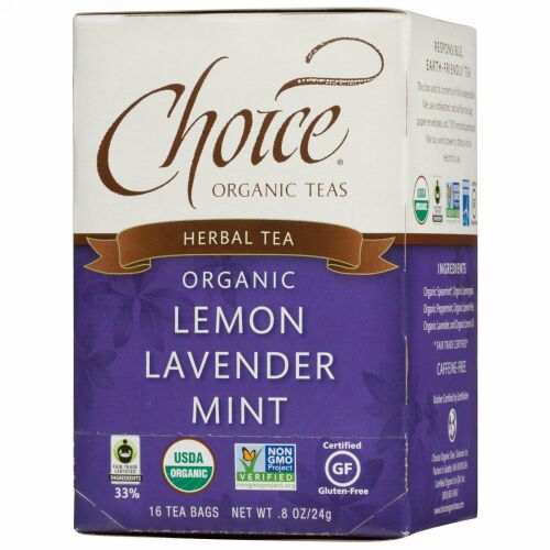 Choice Organic Teas, Herbal Tea, Lemon Lavender Mint, Caffeine Free, 16 Tea Bags, .8 oz (24 g) (Discontinued Item)