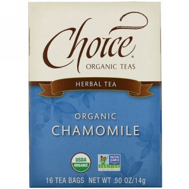 Choice Organic Teas, Herbal Tea, Organic Chamomile, Caffeine-Free, 16 Tea Bags, .50 oz (14 g)