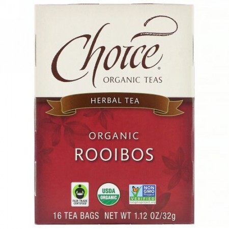 Choice Organic Teas, Herbal Tea, Organic Rooibos, Caffeine-Free, 16 Tea Bags, 1.12 oz (32 g)