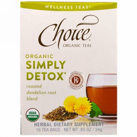 Choice Organic Teas, Organic, Simply Detox, Roasted Dandelion Root Blend, 16 Tea Bags, .85 oz (24 g) (Discontinued Item)