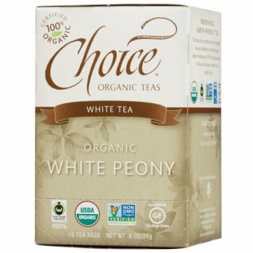 Choice Organic Teas, オーガニック, 白牡丹, 白茶, 16ティーバッグ, 0.8オンス（24 g） (Discontinued Item)
