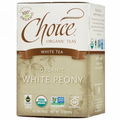 Choice Organic Teas, オーガニック, 白牡丹, 白茶, 16ティーバッグ, 0.8オンス（24 g） (Discontinued Item)