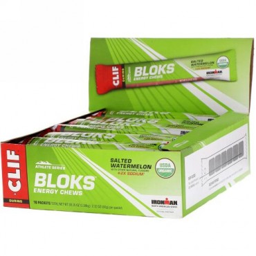 Clif Bar, Bloks Energy Chews, +2X Sodium, Salted Watermelon, 18 Packets, 2.12 oz (60 g) Each (Discontinued Item)