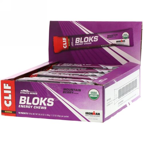 Clif Bar, ブロックエナジーチュー、マウンテンベリー味、18袋、各2.12 oz (60 g)