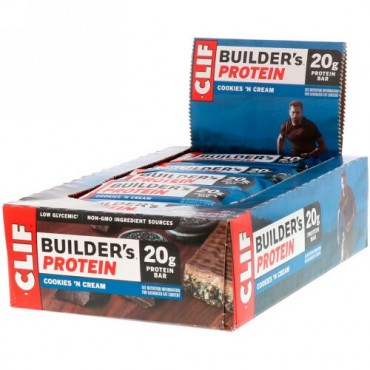 Clif Bar, ビルダーズプロテインバー、クッキー＆クリーム、12本入り、各68g（2.40oz）