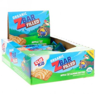 Clif Bar, Clif Kid, Organic ZBar Filled, Apple Filled with Almond Butter, 12 Bars, 1.06 oz (30 g) Each (Discontinued Item)