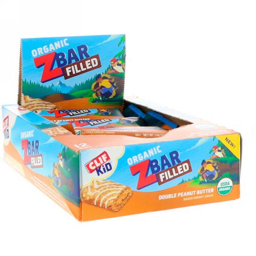 Clif Bar, Clif Kid, Organic ZBar Filled, Double Peanut Butter, 12 Bars, 1.06 oz (30 g) Each (Discontinued Item)