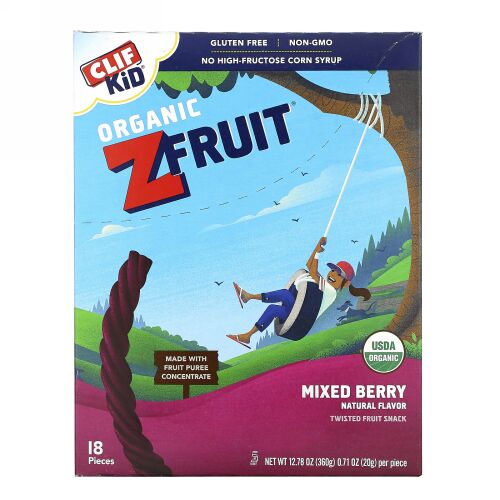 Clif Bar, クリフキッド、オーガニックZフルーツロープ、ミックスベリー、18個、1個あたり 0.7 oz (20 g)