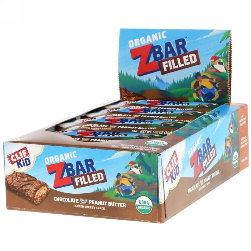 Clif Bar, Clif Kid, Organic Zbar Filled, Chocolate Filled with Peanut Butter, 12 Bars, 1.06 oz (30 g) Each (Discontinued Item)