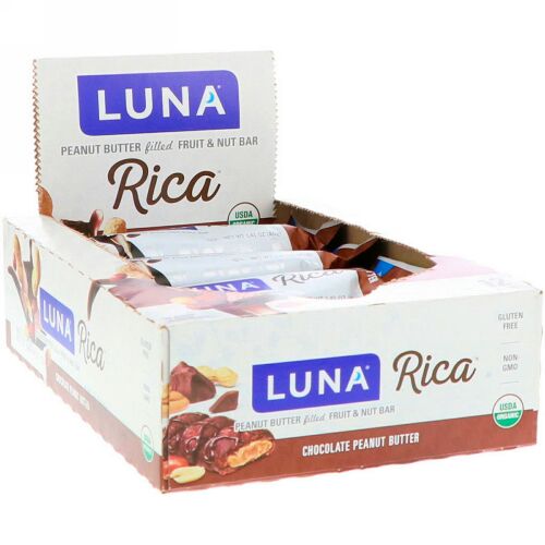 Clif Bar, Luna, Rica Peanut Butter Filled Fruit & Nut Bar, Chocolate Peanut Butter, 12 Bars, 1.41 oz (40 g) Each (Discontinued Item)