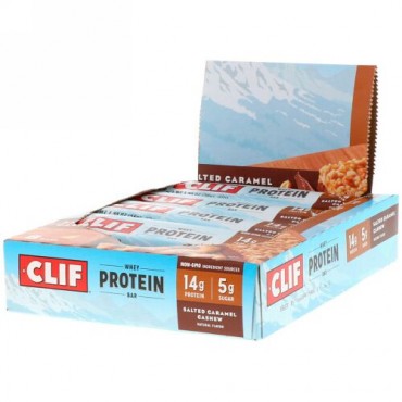 Clif Bar, ホエイタンパク質バー, 塩キャラメル & カシューナッツ, 8本, 各1.98 oz (56 g) (Discontinued Item)