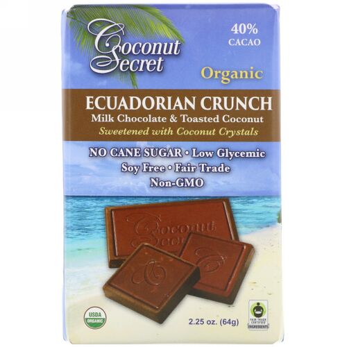 Coconut Secret, Organic Ecuadorian Crunch, Milk Chocolate & Toasted Coconut, 40% Cacao, 2.25 oz (64 g) (Discontinued Item)