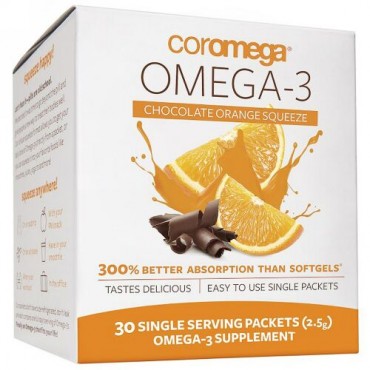 Coromega, オメガ-3、 チョコレートオレンジスクイーズ、 30 一回分 パケット (2.5 g) (Discontinued Item)